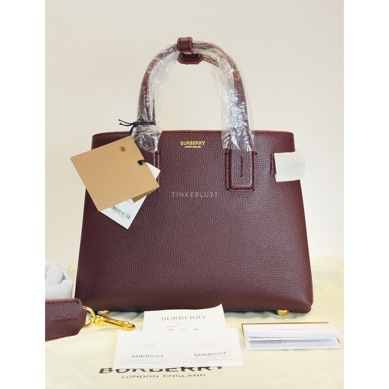 tas satchel Burberry Small Banner Mahogany Red Satchel Tinkerlust